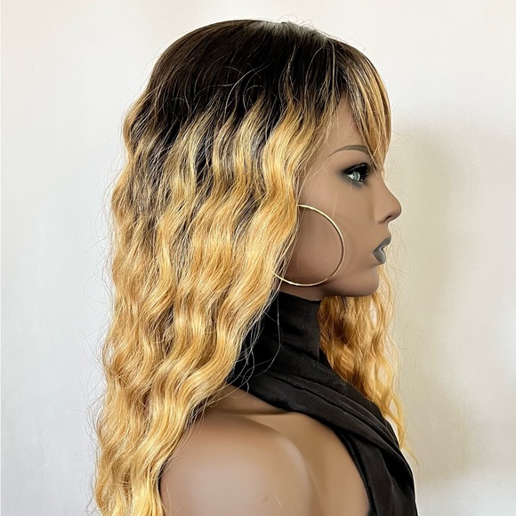 “Put On & Go” Ombre Golden Blonde Premium Fiber Wig with Bangs - Picture 4 of 11
